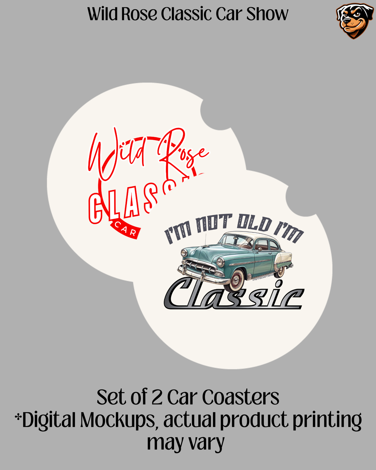 Wild Rose Classic Car Show Car Coasters set of 2