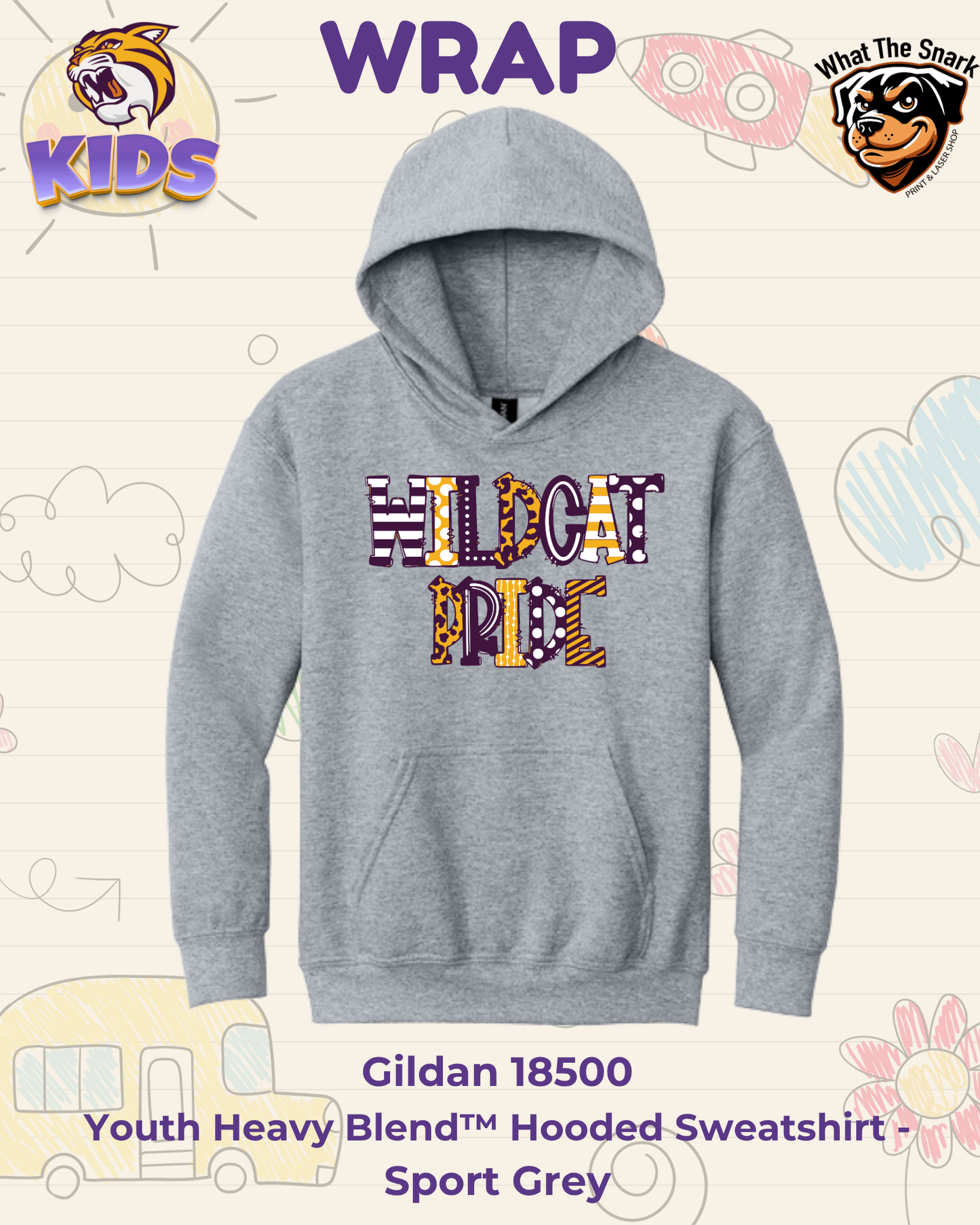 WRAP Wildcat Doodle Youth Hoodie