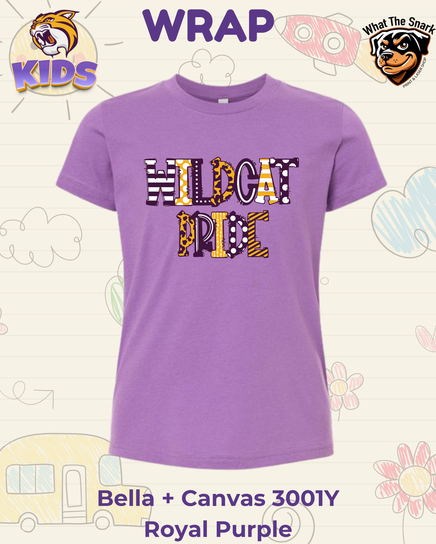 WRAP Wildcat Doodle Youth Tee