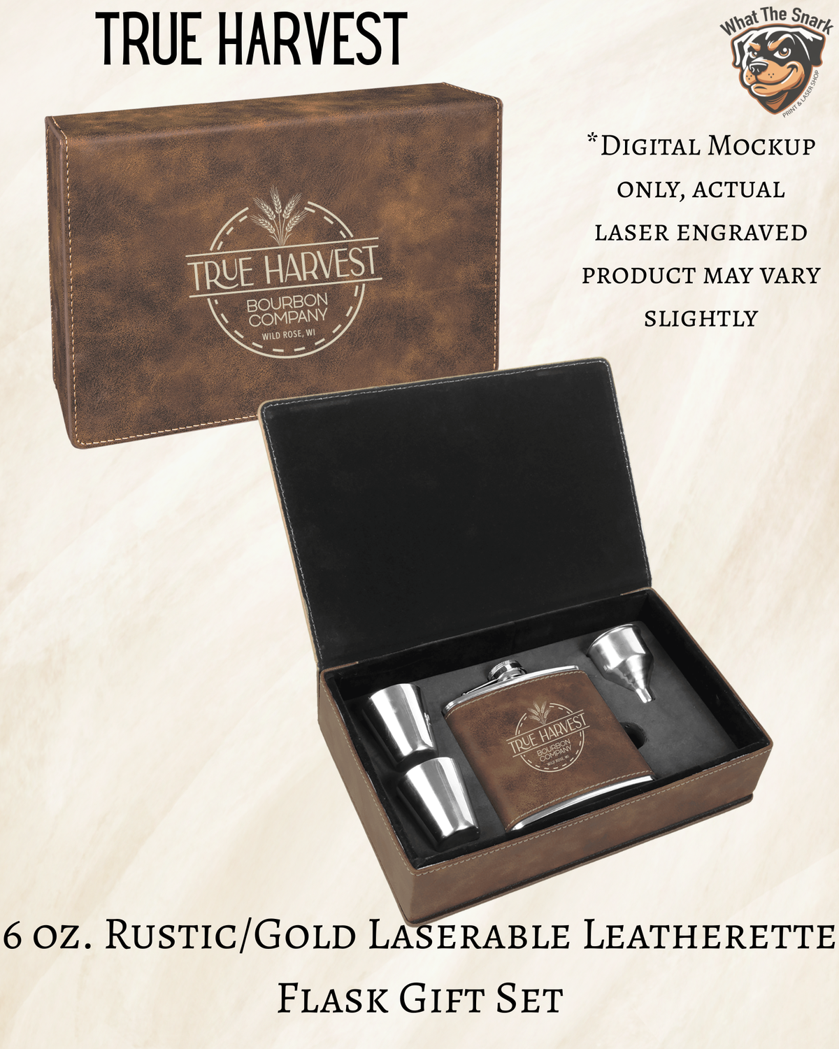 TH Rustic/ Gold Leatherette Flask Set