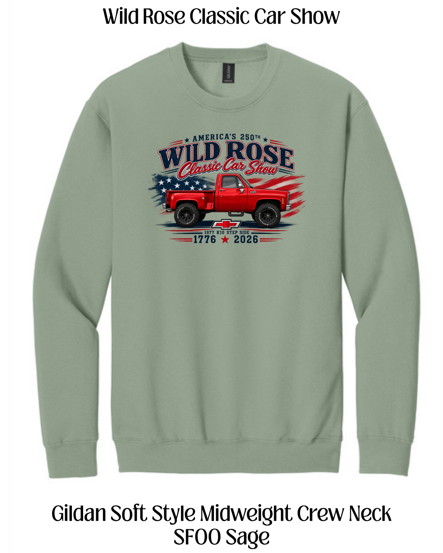 WR Classic Car Show Patriotic Pickup Crew Neck