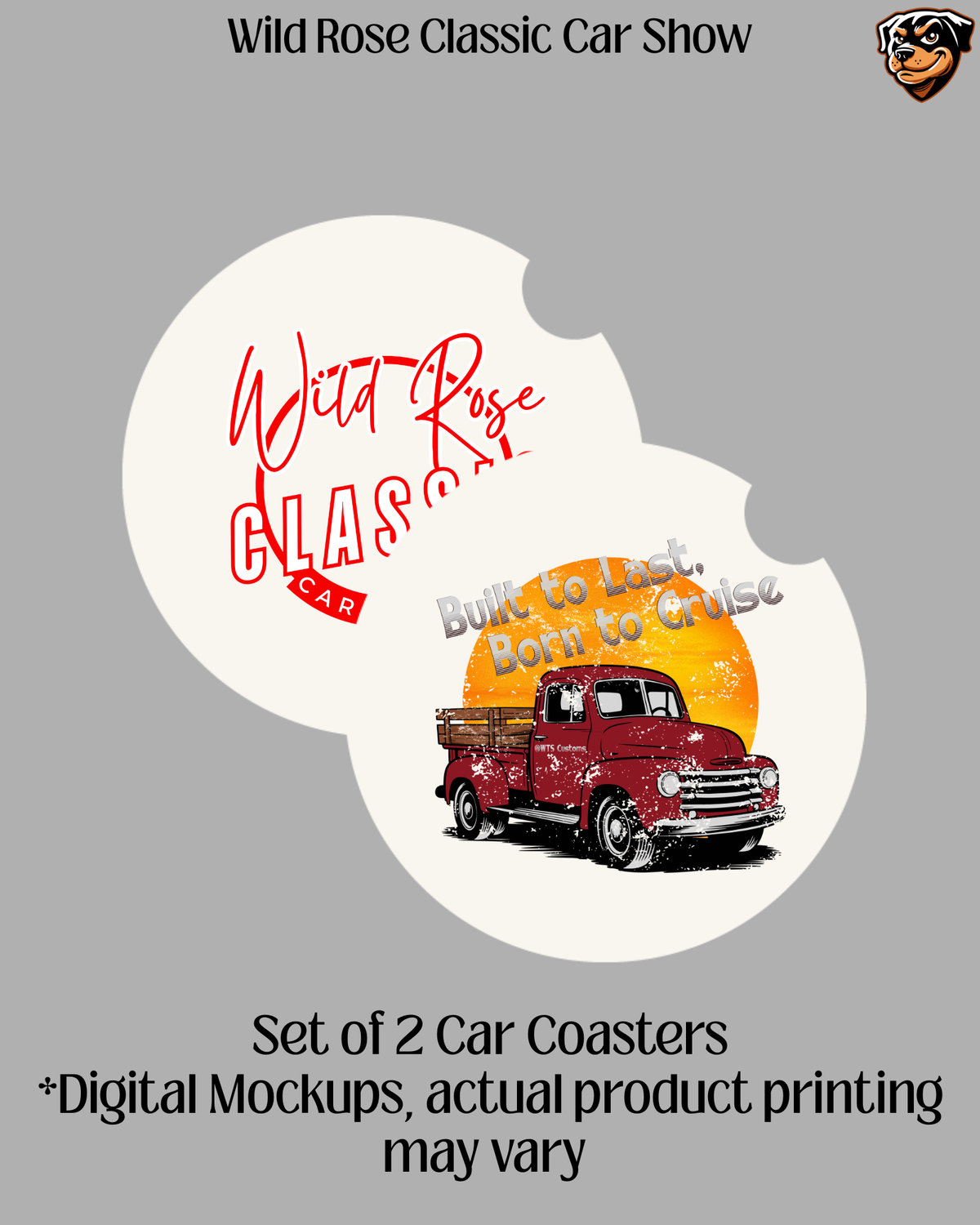 Wild Rose Classic Car Show Car Coasters set of 2