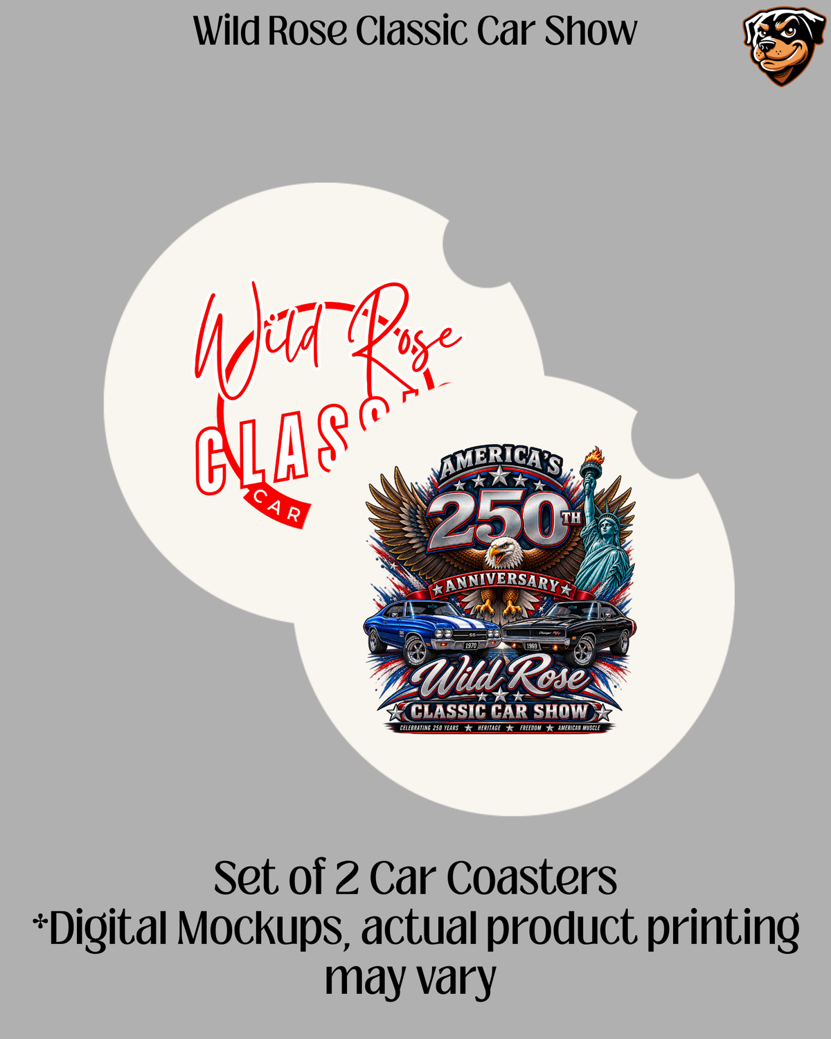Wild Rose Classic Car Show Car Coasters set of 2