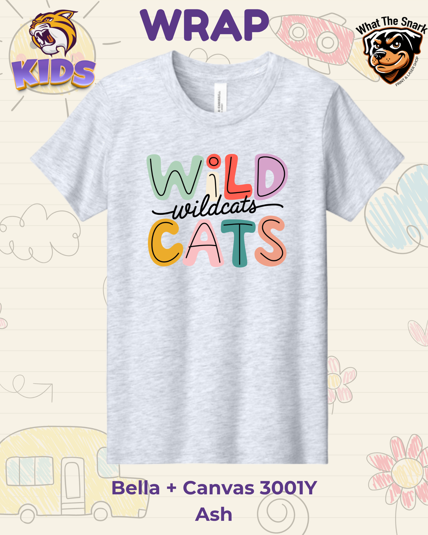 WRAP Wildcat Color Pop Block Youth Tee