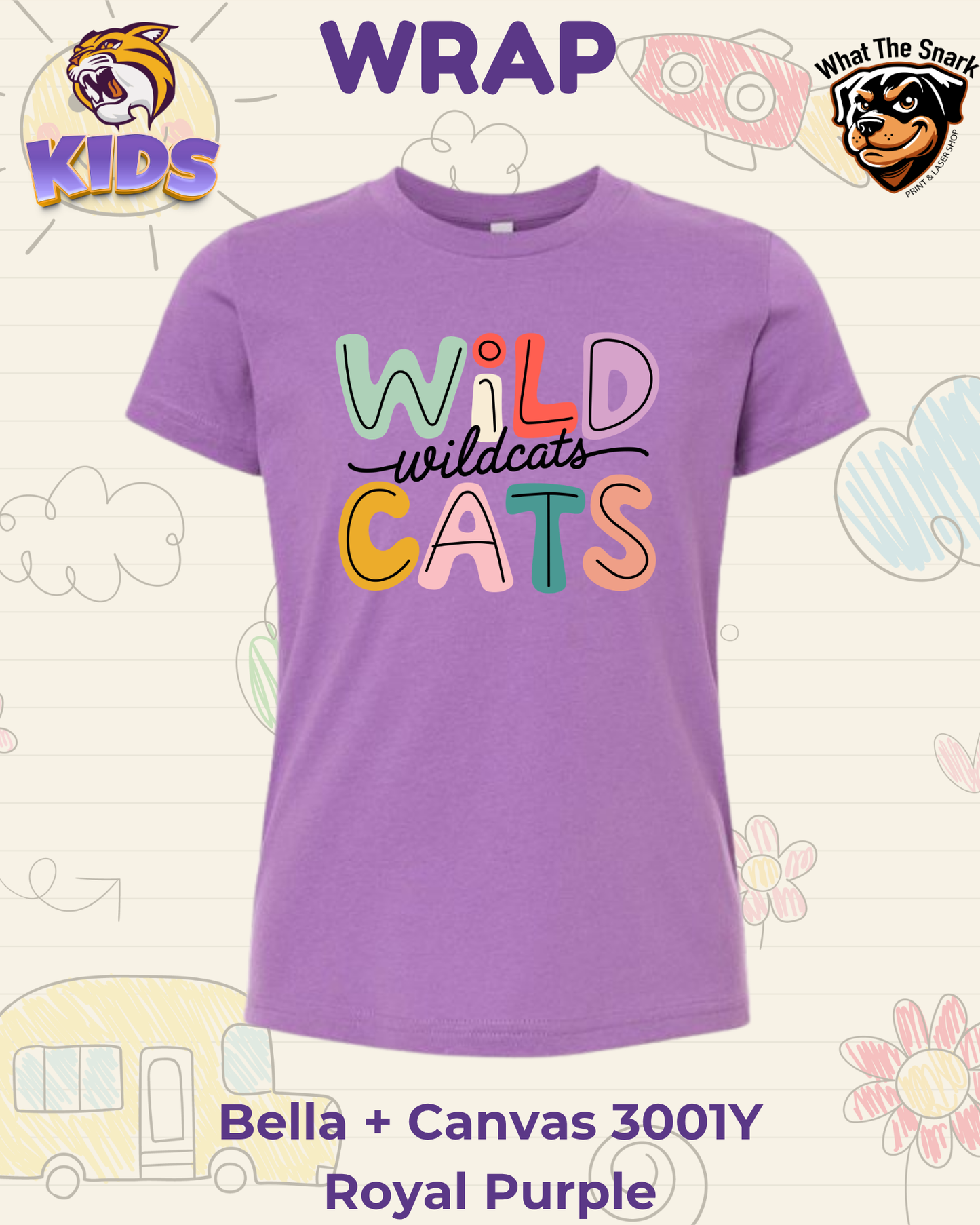 WRAP Wildcat Color Pop Block Youth Tee