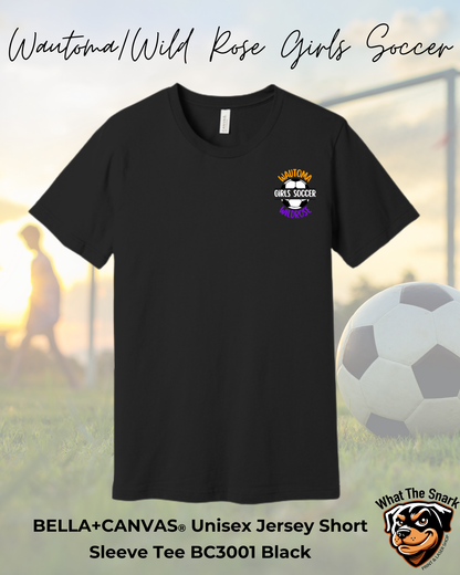 Wautoma Wild Rose Girls Soccer Pocket Logo Bella+Canvas Tshirt