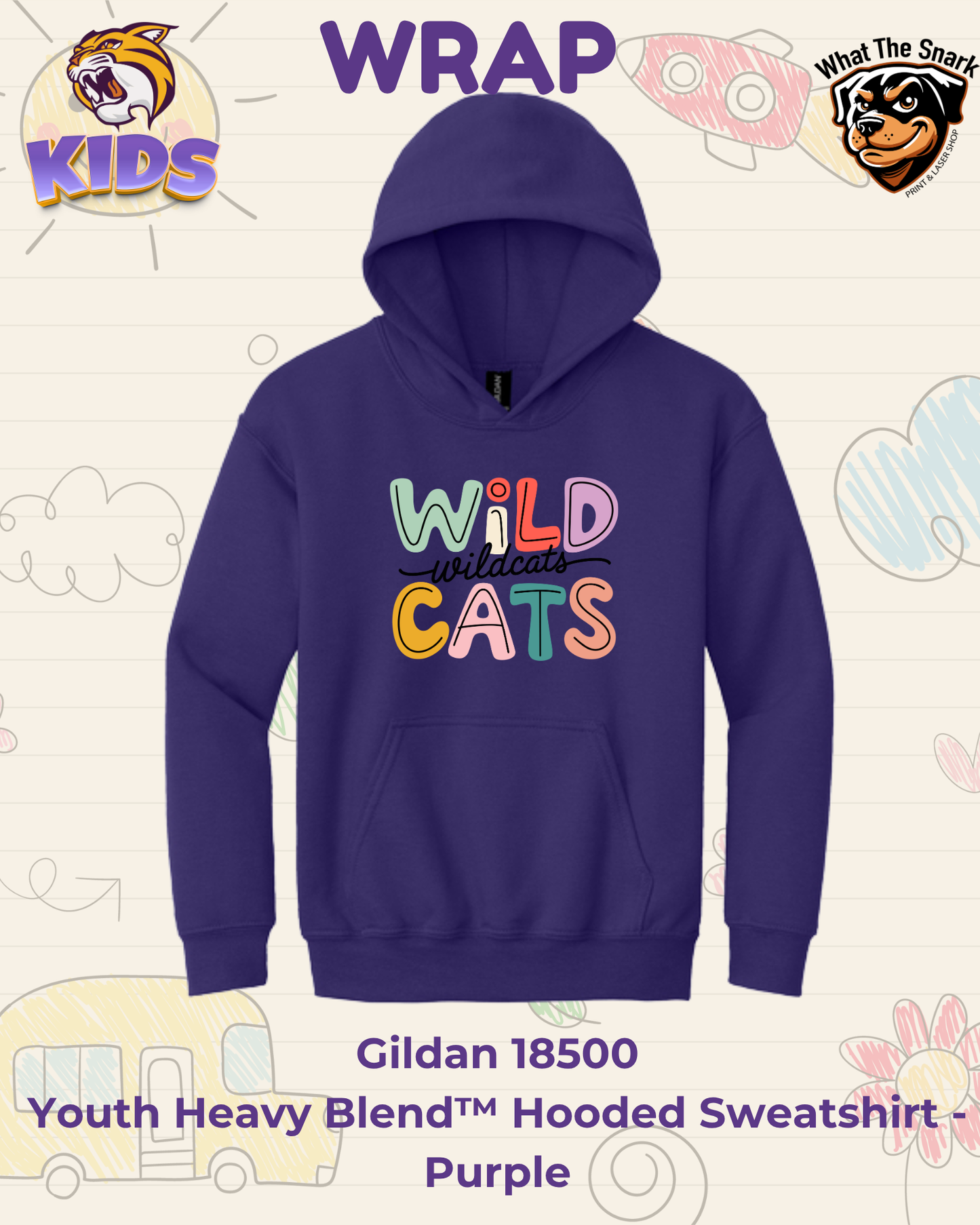 WRAP Wildcats Color Pop Block Youth Hoodie