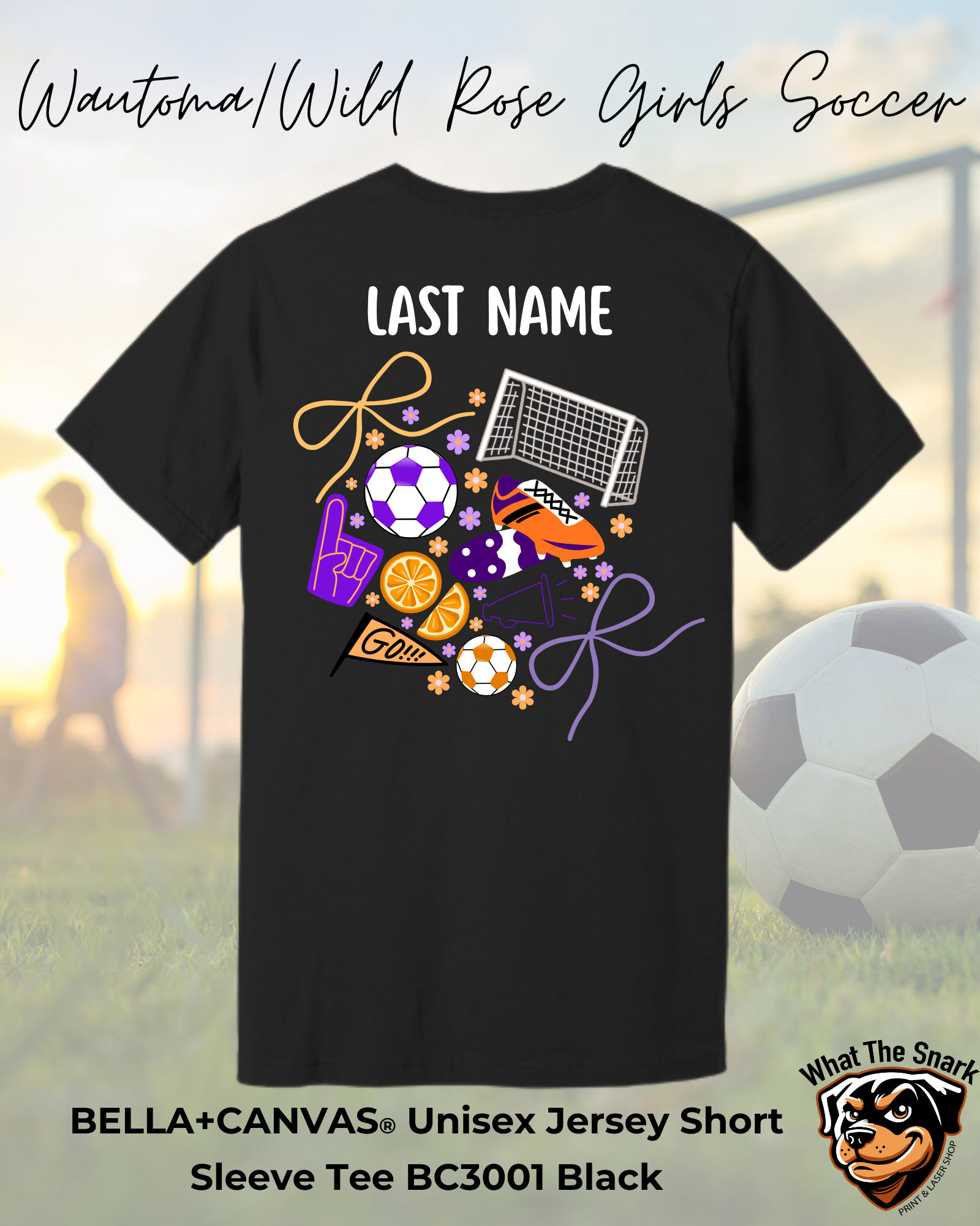 Wautoma Wild Rose Girls Soccer Pocket Logo Bella+Canvas Tshirt