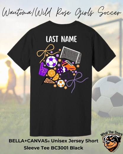 Wautoma Wild Rose Girls Soccer Pocket Logo Bella+Canvas Tshirt
