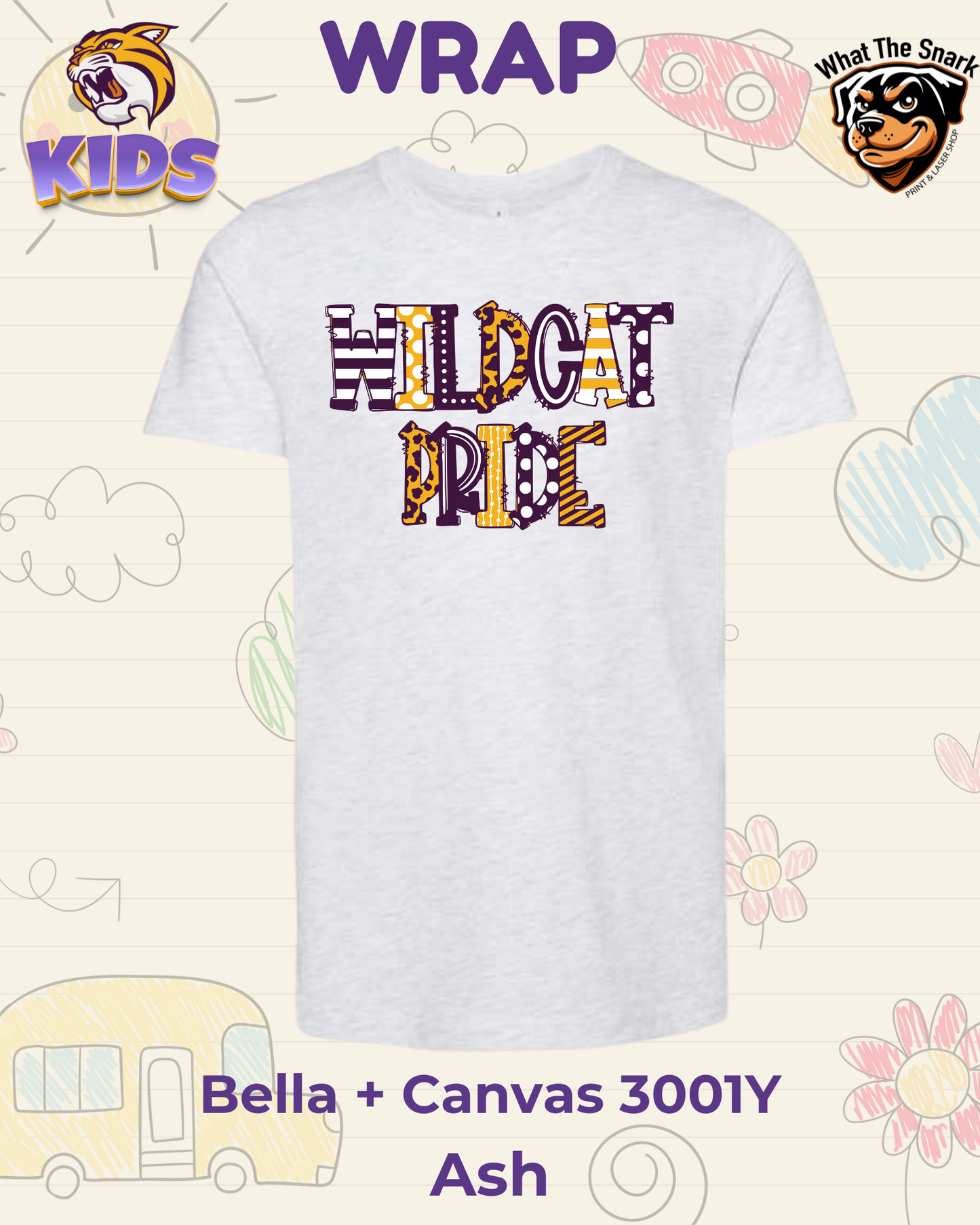 WRAP Wildcat Doodle Youth Tee