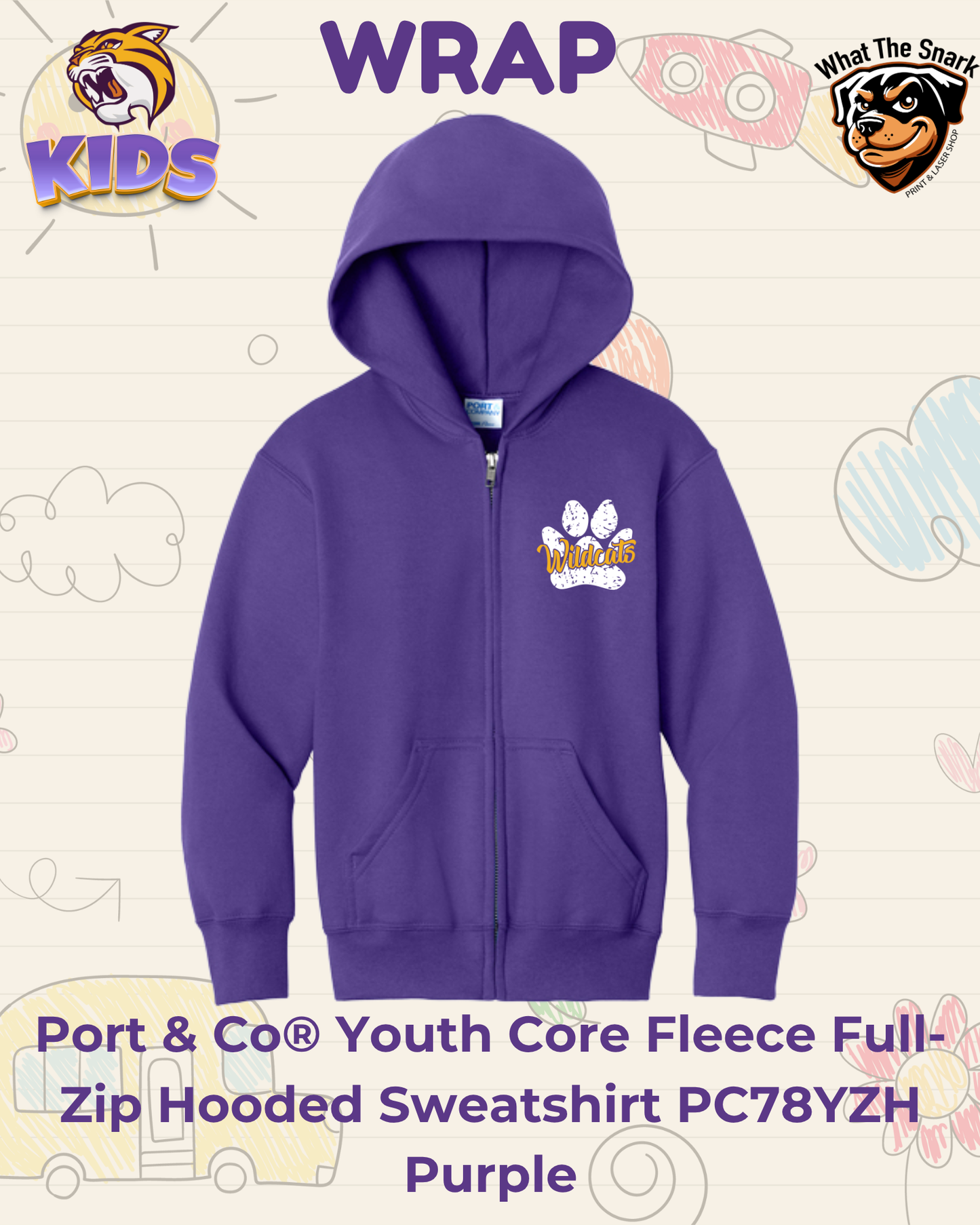 WRAP Wildcats Distressed Paw Zip Up Youth Hoodie