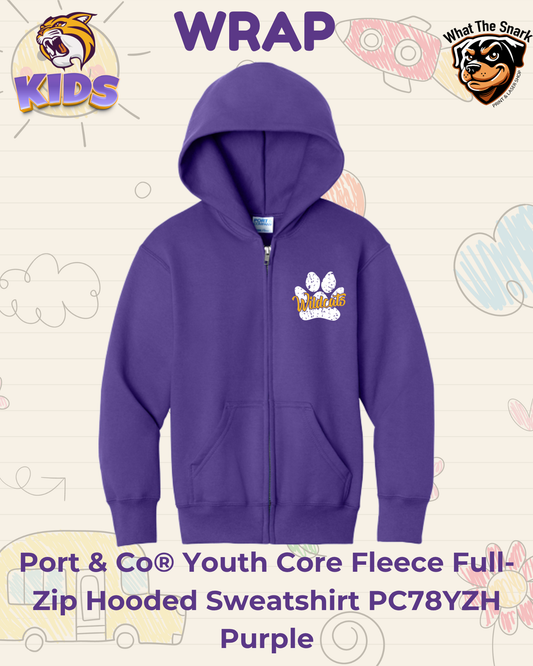 WRAP Wildcats Distressed Paw Zip Up Youth Hoodie