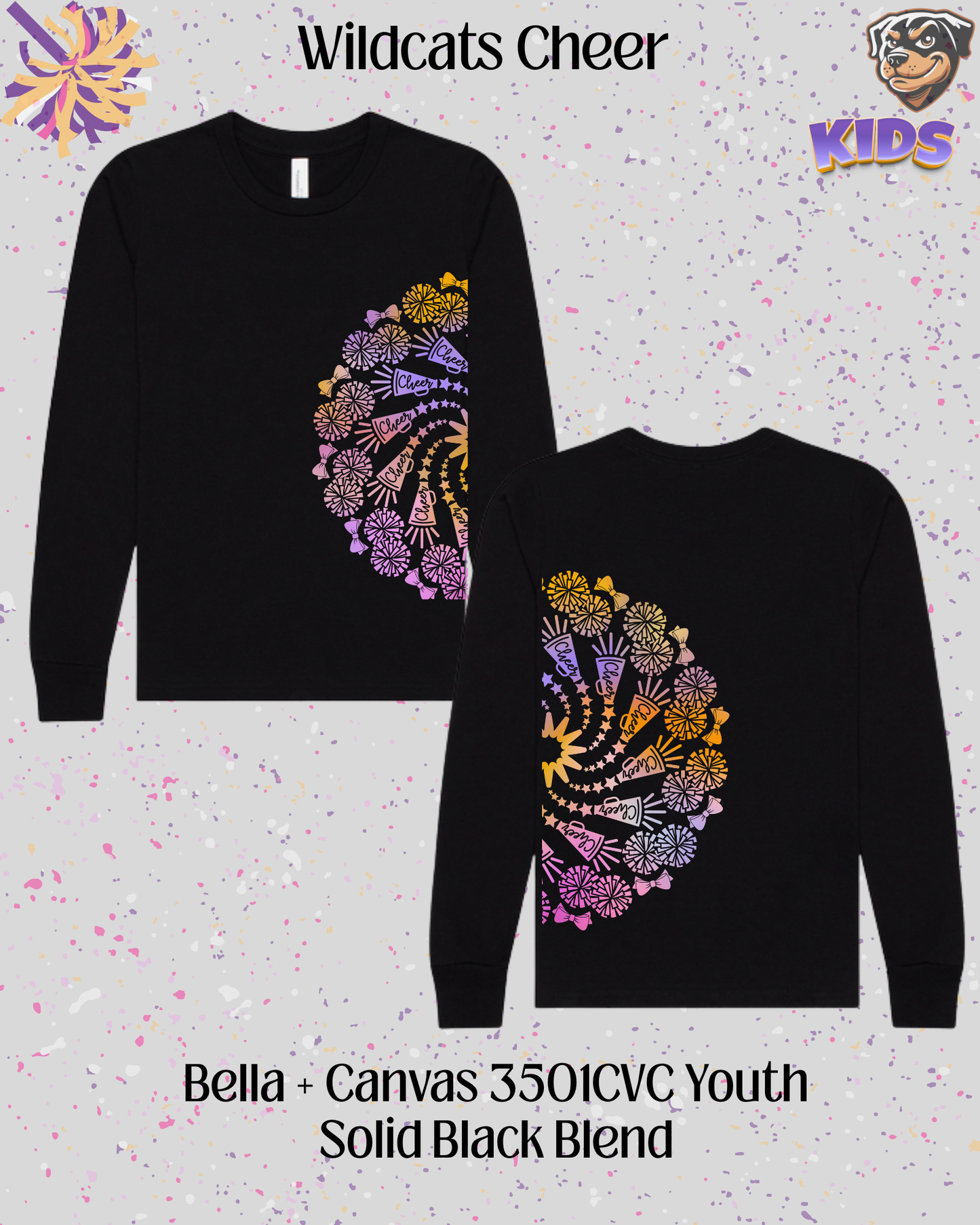 Wildcats Cheer Mandala Youth Long Sleeve