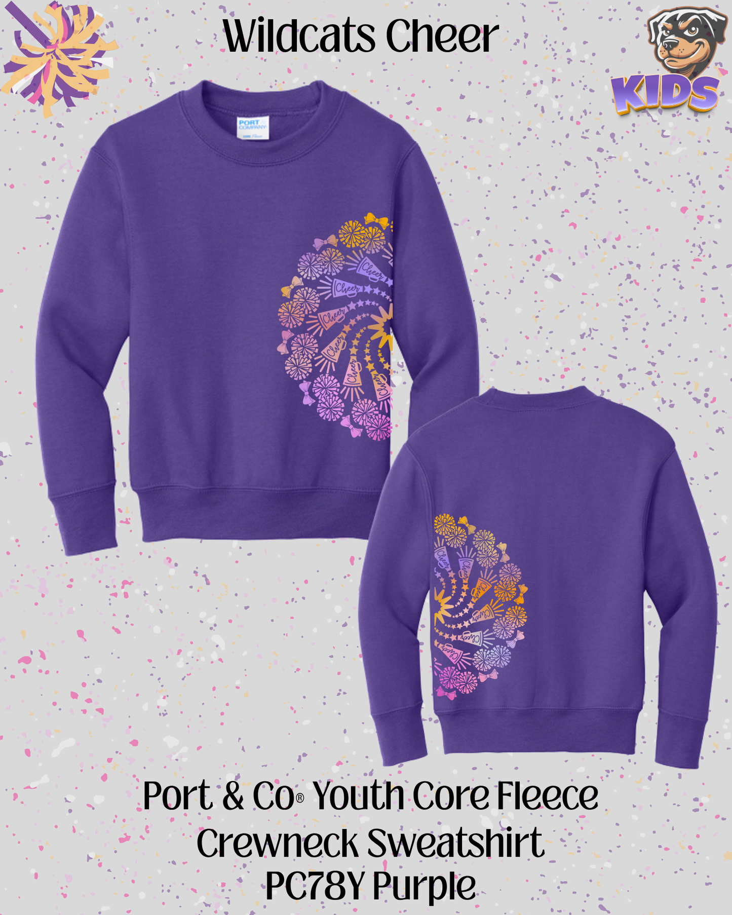 Wildcats Cheer Mandala Youth Crew Neck
