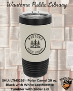 Wautoma Public Library Logo Leather Sleeve Tumbler
