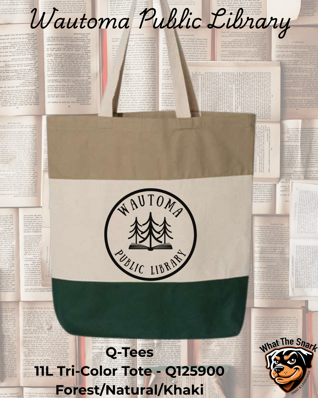 Wautoma Public Library Logo Tri Color Tote Bag