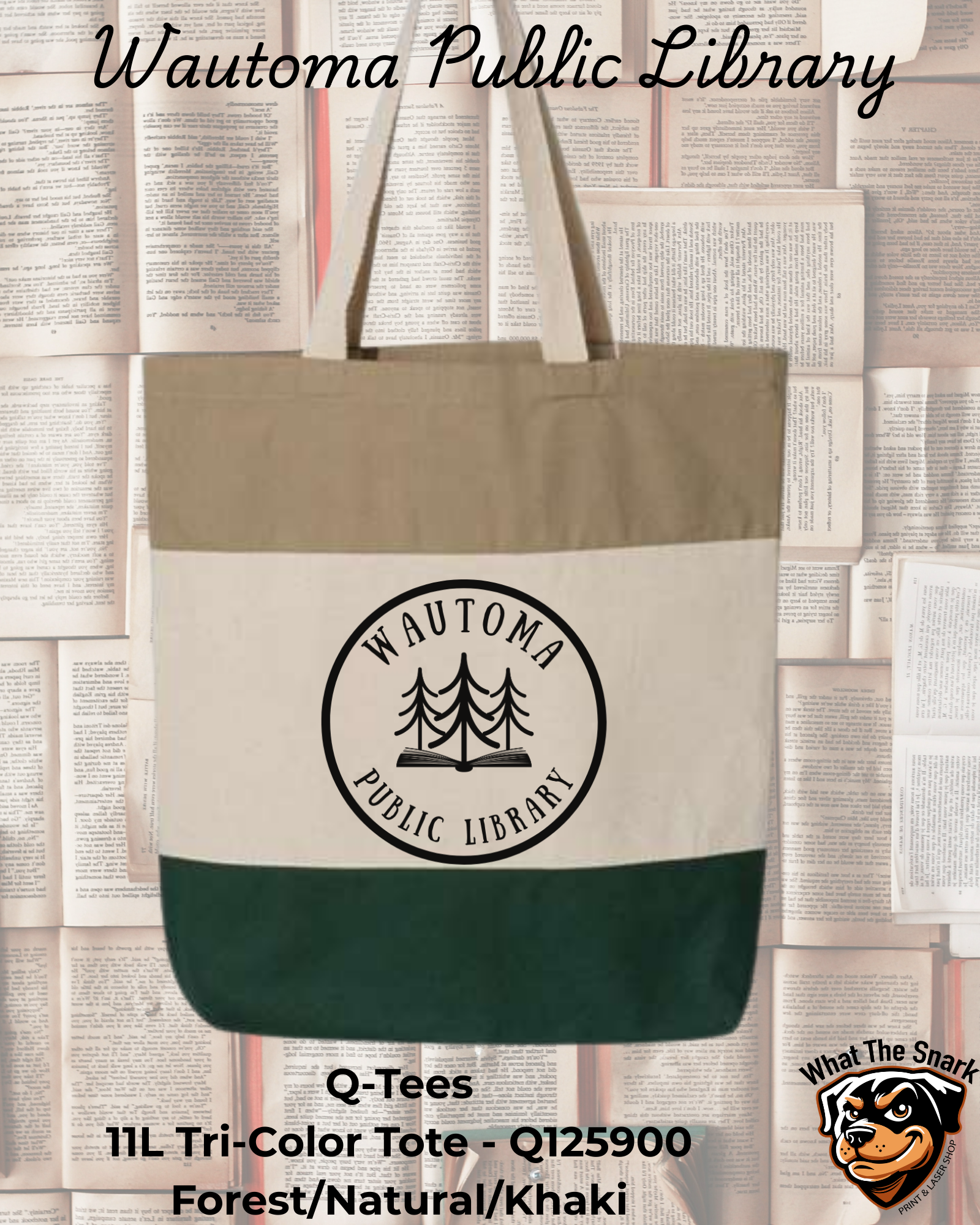 Wautoma Public Library Logo Tri Color Tote Bag