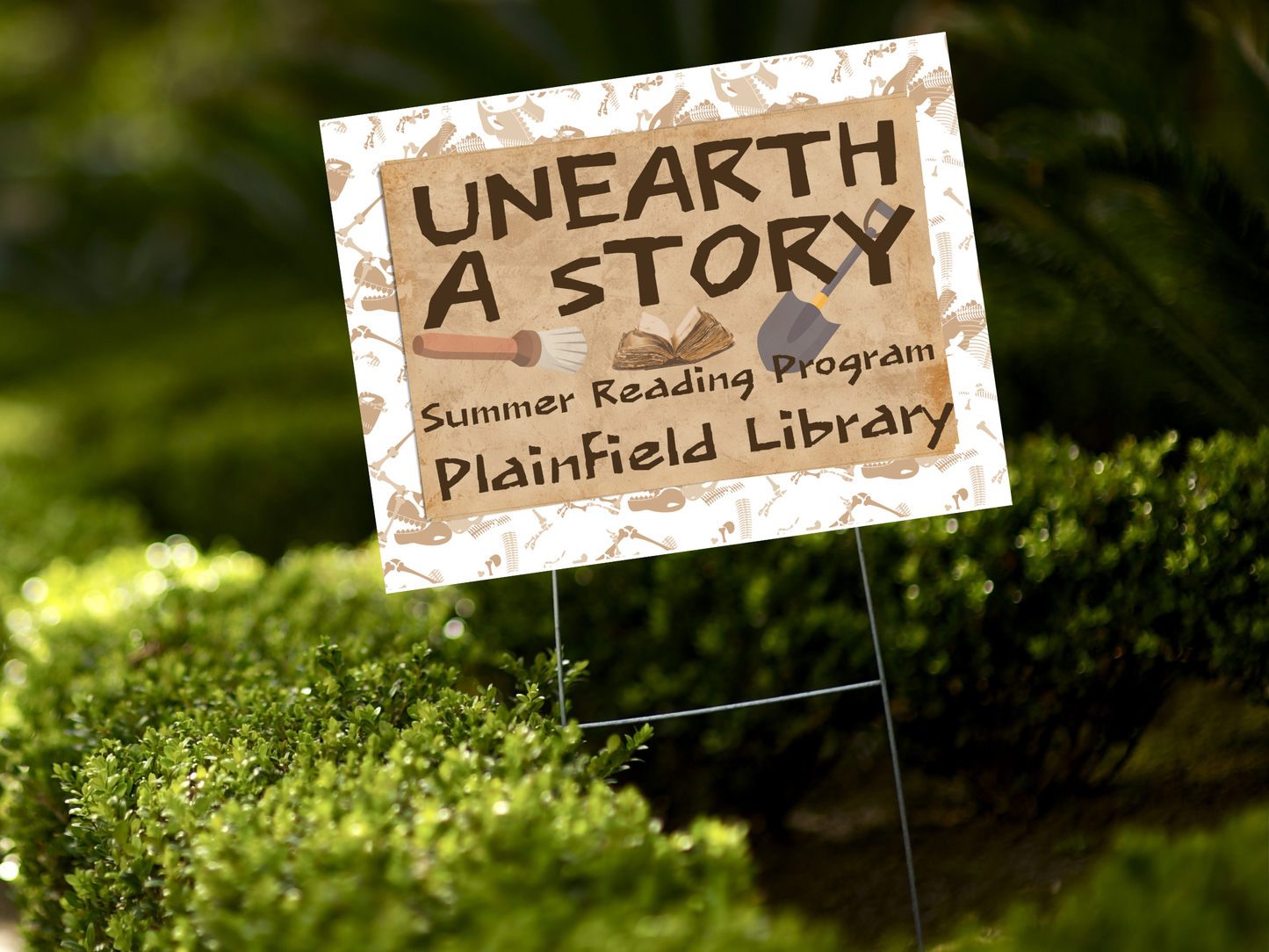 Plainfield Library Unearth Stories Yard Signs