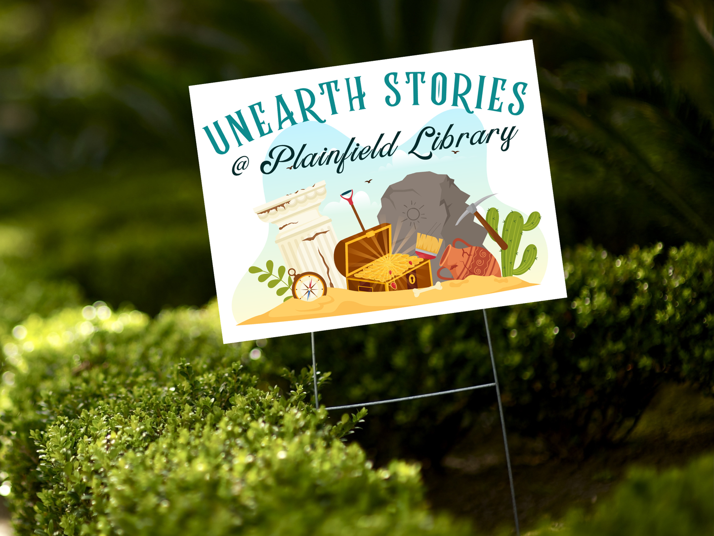 Plainfield Library Unearth Stories Yard Signs