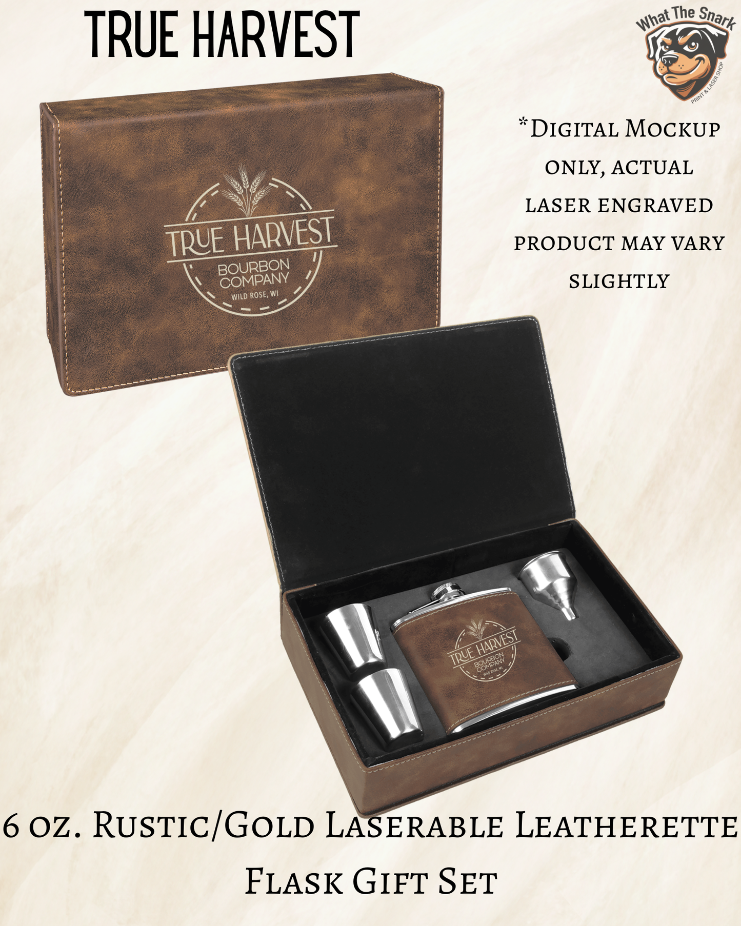 TH Rustic/ Gold Leatherette Flask Set
