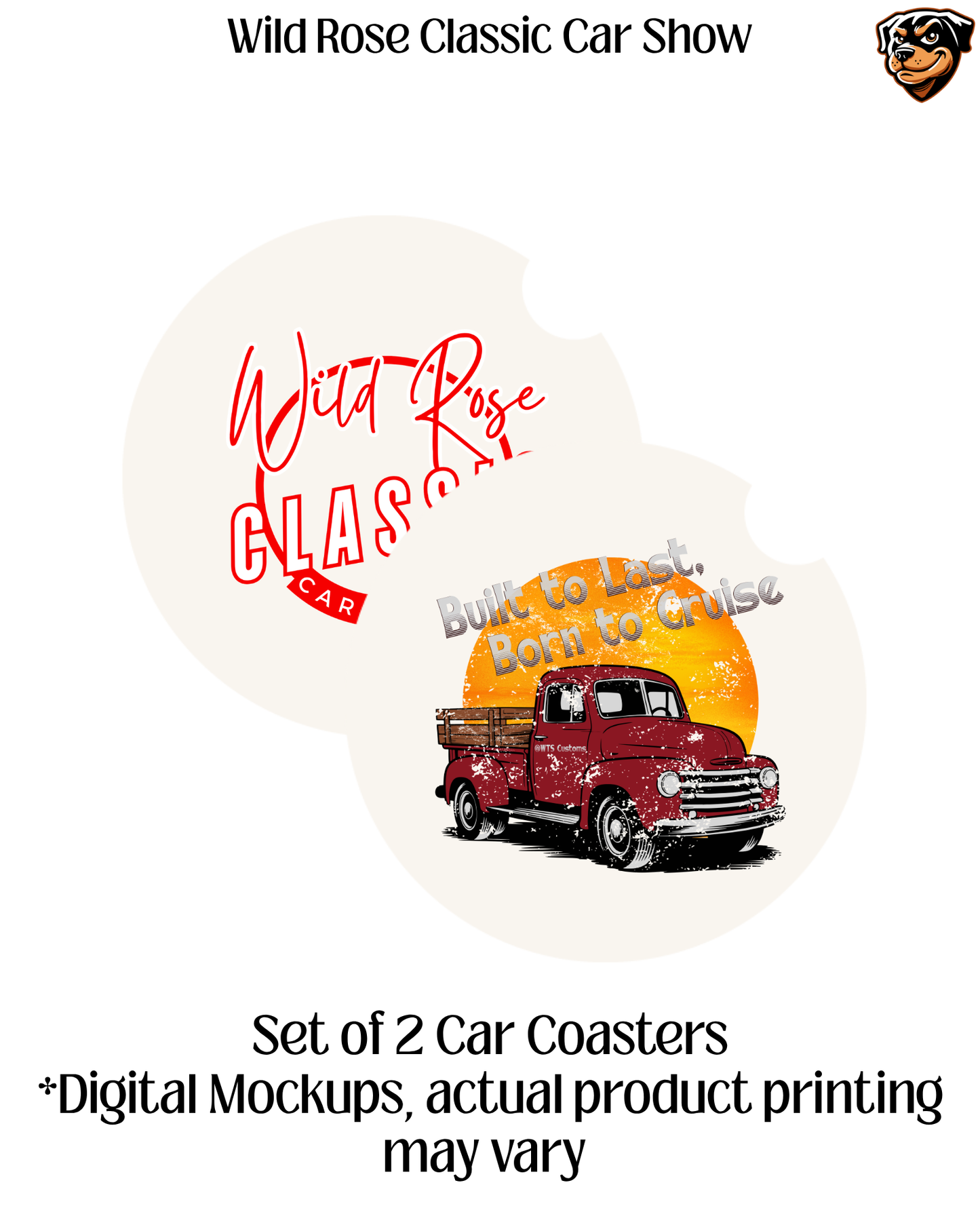 Wild Rose Classic Car Show Car Coasters set of 2
