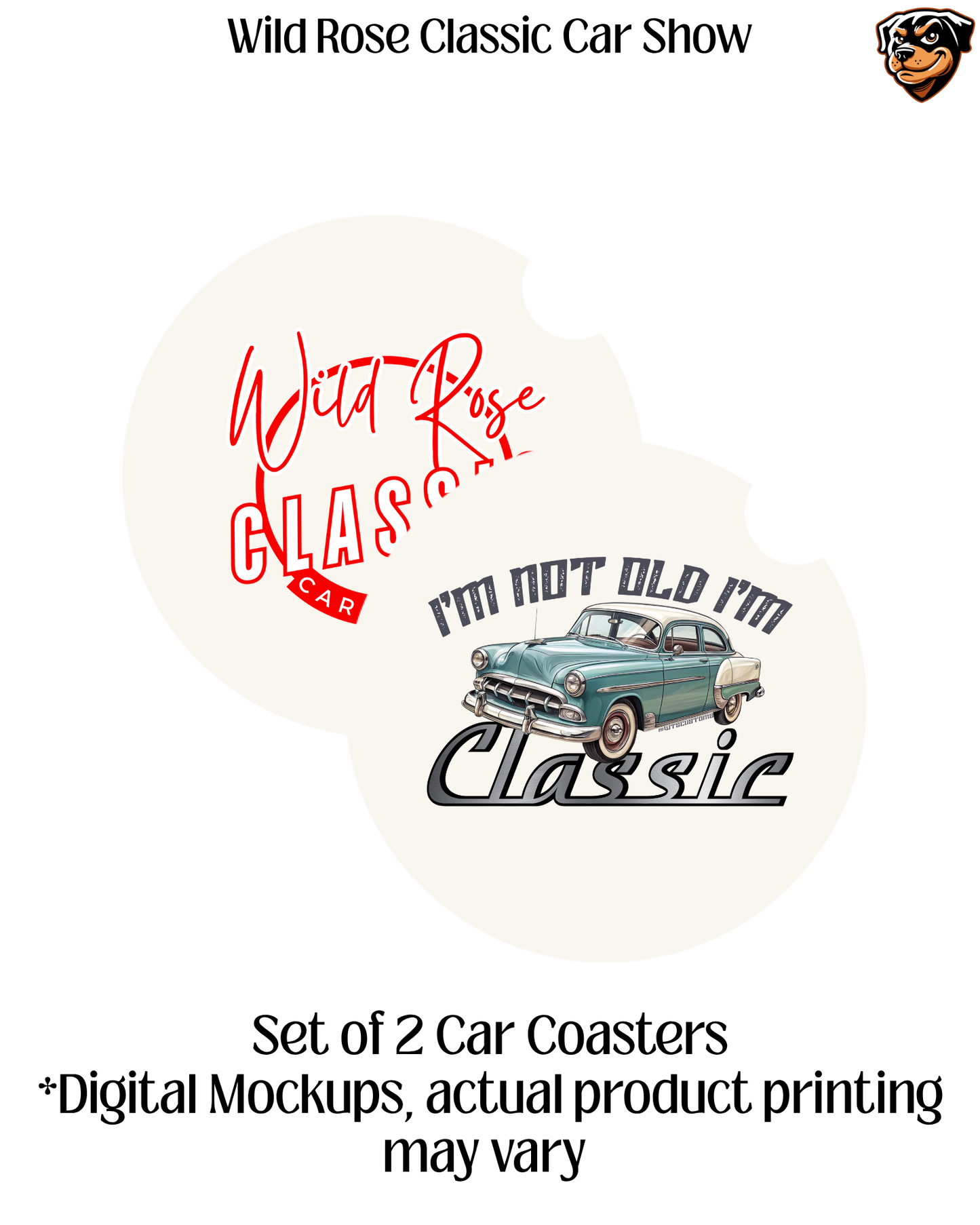 Wild Rose Classic Car Show Car Coasters set of 2
