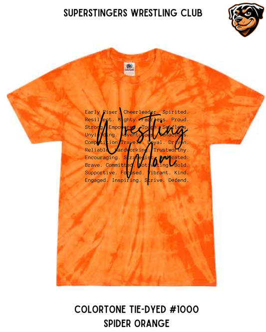 Super Stingers Wrestling Mom Core Values Tie-Dye Tee
