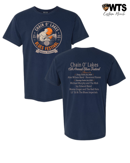 Chain O' Lakes Blues Festival '26 Navy T-Shirt