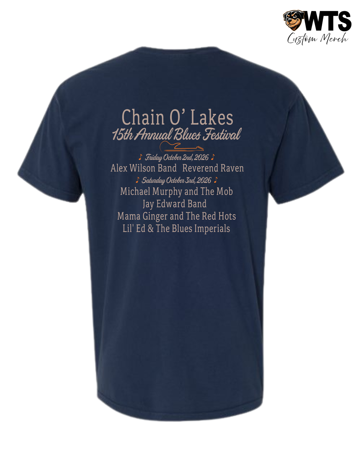 Chain O' Lakes Blues Festival '26 Navy T-Shirt