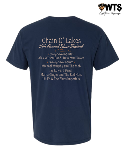Chain O' Lakes Blues Festival '26 Navy T-Shirt